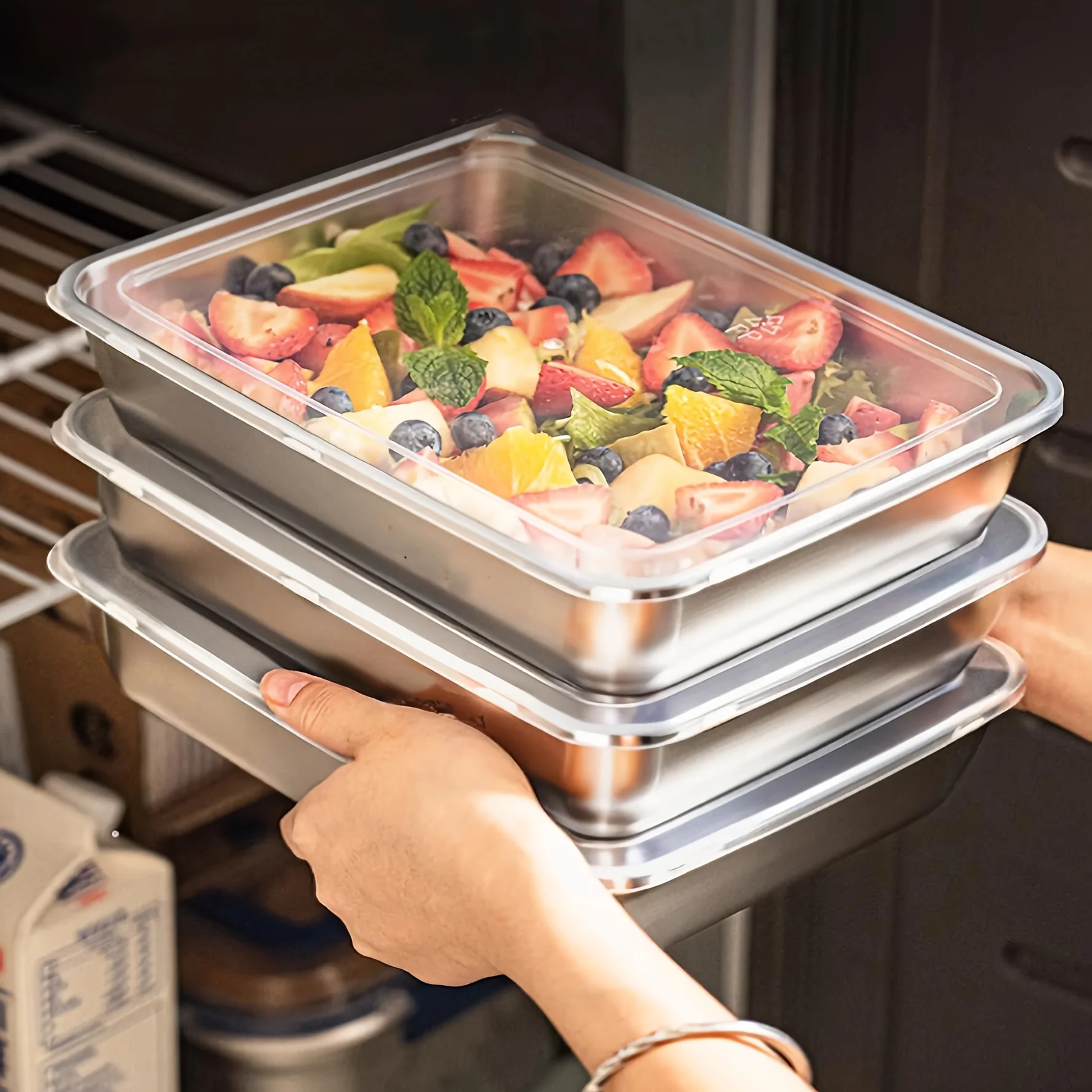 Stainless Bento Box - 3-teiliges Edelstahl-Lebensmittelbehälter-Set & Lunchbox, Auslaufsichere Stapelbare